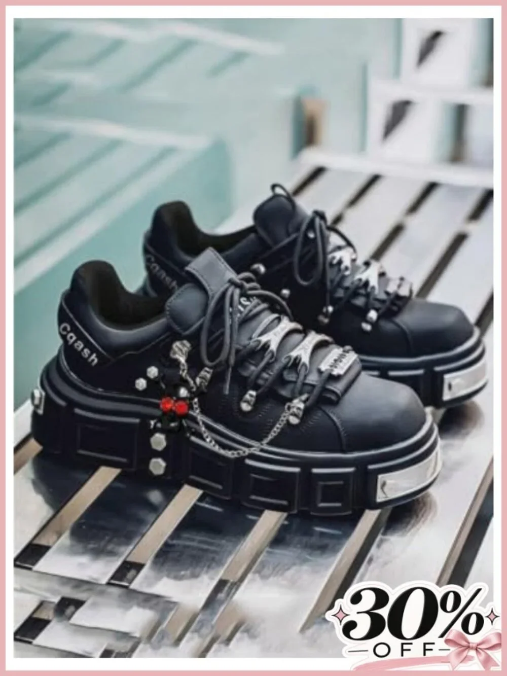 Men's Goth Combat Punk Boots Chunky Buckle Strap Rivet Embellished